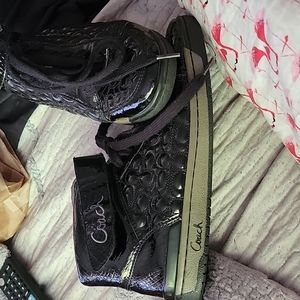 Coach Black Patent looking high top sneakers
